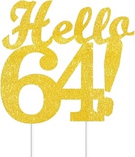 Hello 64 Cake Toppers Gold Glitter, Happy 64th Birthday Cake Decorations Cheers to 64 Years Party De
