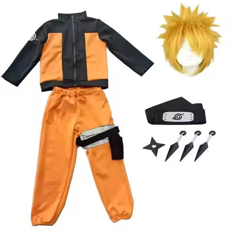 Kids Akatsuki Cosplay Boys Girls Uzumaki Jacket Pants Headband Wig Props Child Uniform Kunai Hallowe