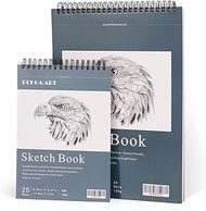 Huakaile A4 &amp; A5 Sketch Book Set of 2, 80 lb/120 GSM Top Spiral Bound Sketch Pad, 75 Sheets Thick Paper Hardcover Art Sketchbook for Drawing Sketching Painting Beginners Artists (A)