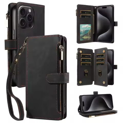 Clamshell Faux Leather Phone Case for Samsung GalaxyS25 S24 S23 S22 S21 S20 S10 M33 NOTE10 Series wi