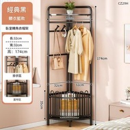 （髒衣籃+衣帽鉤+黑色碳鋼）多功能轉角衣帽架 落地衣架 手袋帽子收納架 臨時掛衣架晾衫架 角落置物架