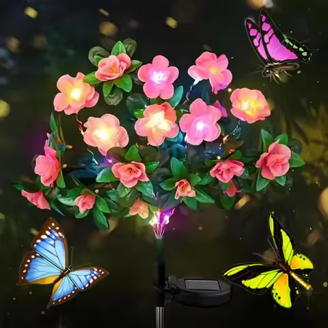 Waterproof LED Azalea Flower Solar Lights Outdoor Landscape Light for Lawn Patio Garden Path Decorat