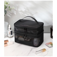 Portable Makeup Bag, Mesh Makeup Bag, Large Capacity Travel Bag, Double-layer Makeup Bag