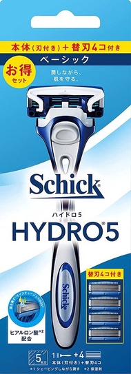 Hydro Schick（Chic）Hydro 5 Basic Combo Pack（持有者（帶刀片）+4替換刀片）帶有皮膚防護5葉片藍色