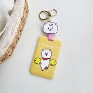 KPOP BTS BT21 Card Holder Cartoon Card Hard Case TATA COOKY Photocard Protector Key Ring with Stretchable Hanging Chain Access Control Card Storage Cover