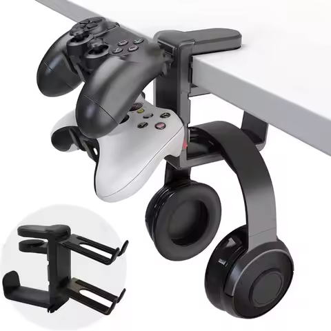 2In1 Gaming Headphone Stand 360 Rotating Gaming Controller Holder Adjustable Desk Edge Hook For Bose