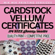 A4 SIZE CARDSTOCK/VELLUMCUSTOMIZED PRINT (GLOSSY/MATTE/GLITTER) 115-300 GSM