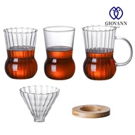 GIOVANNI Glass Coffee Pot, Wood Stand Manual Coffee Dripper, Durable Stripes Coffee Filter Heat-resistant Hand Drip Kettle Restaurant