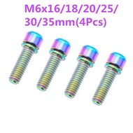 4 Pcs Titanium Ti Bolt M6x16 18 20 25 35mm With Washers For Bicycle Disc Brake Caliper Srew for Bicycle Hub Fixing Stem Clamp Bike Accessories Fasteners Socket Screw with Washer