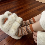 Seasonal Ethnic Style Socks Women's Mid-tube Socks Autumn Mid-tube Socks Retro Stripes Winter Warm M