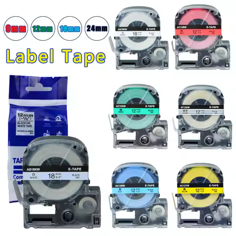 1PK 9/12/18/24mm Label Tape SS12KW SS18KW 24KW Labeling Ribbon Compatible for Epson LW-400 LW-300 LW