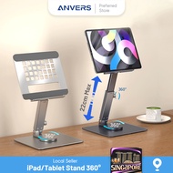 ANVERS Adjustable iPad Stand Holder, 360°Rotating Tablet Mount, Foldable Tablet Stand ,Heavy Duty Aluminum Desktop Stand for All Phone/Tablet 0-12.9 inch