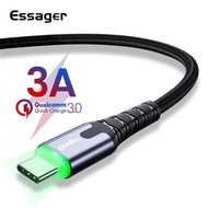 Essager LED USB ประเภท C ชาร์จไฟรวดเร็วสายไฟ USB C สายเคเบิลสำหรับ Xiaomi A1 A2 A3 Mi6 Mi8 Mi9 Pocophone F1 Redmi หมายเหตุ 7 Samsung S8 Note9 S10 A30 A50, huawei P9 Nova 3,4,Nexus 5X6 P,LG G5,OnePlus 2, HTC 10 สมาร์ทโฟนโทรศัพท์มือถือ USB-C