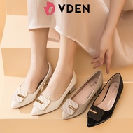 VDEN Square Buckle Leather Pumps Pointed Shoes for Women 4CM/1.5INCH Women's Office Shoes With Thick
