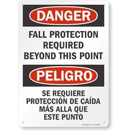 Metal Tin Sign Wall Decor Bilingual Danger Fall Protection Required Beyond This Point Metal Sign Tin