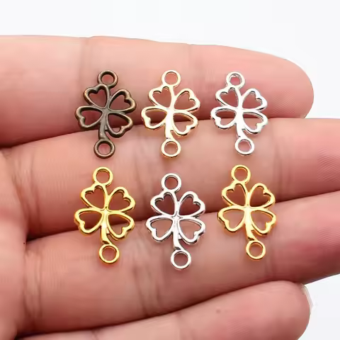 WYSIWYG 20pcs 20x12mm 6 Colors Clover Charms Connector Lucky Clover Charm Connector 4 Leaf Clover Ch