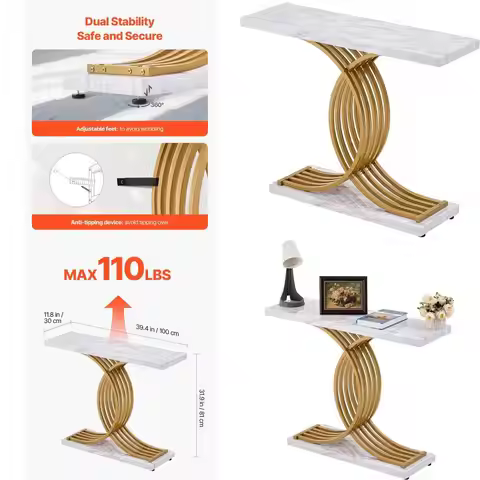 Gold 39.4 Slim Metal Frame Console Table for Modern Living Spaces and Hallways