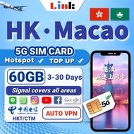 HONGKONG MACAO Travel Sim Card【3~30 days，60GB High speeds data +Unlimited Data】 4/5G LTE HK SIM Card