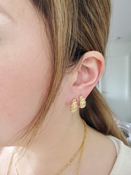 925 純銀耳針 鍍 18K金 耳環 ~ 麻花鑲鑽耳環 ~ 螺紋耳環