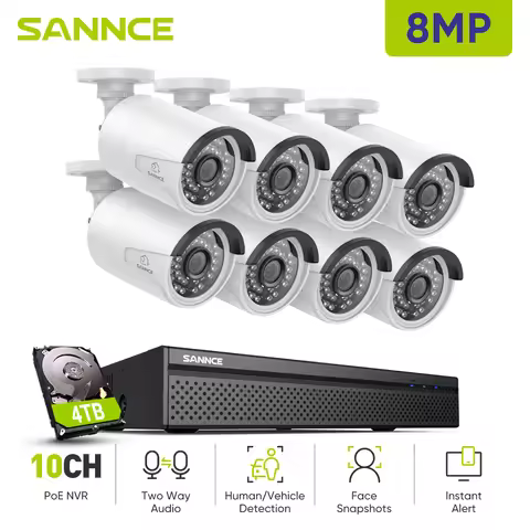 SANNCE 5MP 8MP POE Security Camera System H264+ 8CH NVR 4/6/8 PCS 2.8mm Night vision camera IP66 Wea