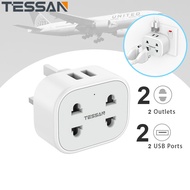 WGBTESSAN 3 Pin Plug Adaptor 2 Pin US EU CHINA to Singapore 3 Pin UK Power Strip Double Shaver Plug 3 Pin Adapter Multi Plug Wall Socket with 2 USB Ports 2 Outlets 10A Fused UK Standard Charger Multi Adapter for Travel Trip Home