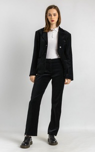 Emporio Armani 絲絨套裝，90年代黑色 Armani 條紋褲裝西裝外套 6162