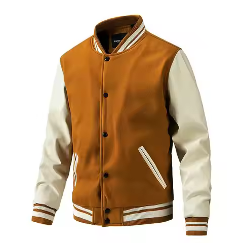 Men's Premium Varsity wool Jacket Varsity Baseball College Bomber High Street Jacket Leather Sleeves