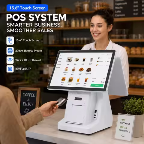 15.6 Inch Touch Screen Windows 10 11 POS System i3 i5 i7 Cash Register with 58/80mm Thermal Printer 