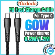 Mcdodo Cable Type C to Type C Cable 60W Fast Charging Cable Short Cable Type C Cable Mini Cable Supe