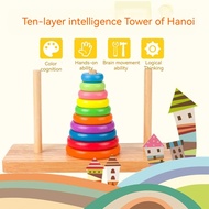 Educational Wooden Large Baby Toy Blocks Tower Of Hanoi Puzzle Building Hanoi Tower