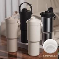 VLMV Travel Mug, Inner Ceramics 735ML Cold Coffee Cup, Easy to Use 24OZ Portable Insulated Insulated