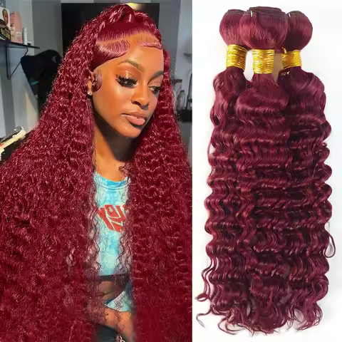 #99J Color Burmese Curly Hair Bundles Burgundy 100% Human Hair Bundles Extension Red Human Hair Tiss