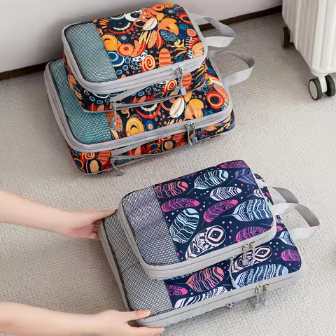 4pcs Compression Storage Bag Large Capacity Foldable Packing Cubes Washable Expandable Luggage Stora