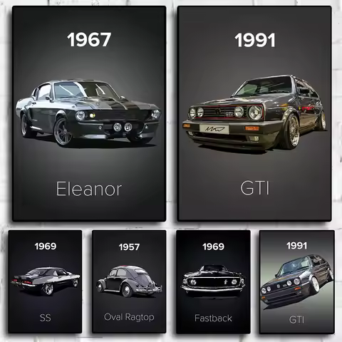 Vintage Car Decoration Painting 80s GTI Sports Classic Car Oil Painting Living Room Home Wall Art Pr