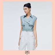 [asv ss24] Agnes Cropped  Blouse เสื้อผู้หญิง ทรงครอปครึ่งตัว แขนล้ำ แต่งกระดุมคู่ด้านหน้า แต่งคาดเข