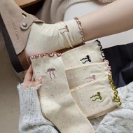 Fungus Edge Ladies Socks Autumn Winter Japanese Style Bow Lace ins Trendy Mid-Tube Simple Student E5