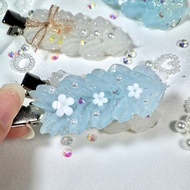 Translucent Blue Silicon Hairclips with Flower Charms ☀️ Handmade, decoden, hairclips