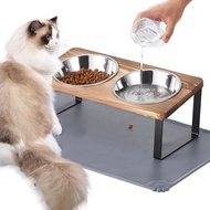 Mangkuk Kucing Tinggi yang Diperbaharui dengan Alas Makanan,15 ° Piring Makanan dan Air Kucing yang 