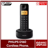 Philips D160 Cordless Phone. 1.6 Inch Illuminated Display. Non Slip Grip. 10 Ringtones. Caller ID. Safety Mark Approved.