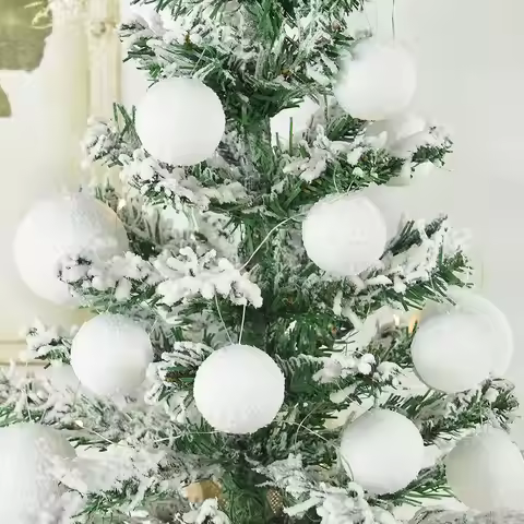 4/6/8/10cm White Christmas Balls Snowflake PE Foam Ball Xmas Tree Pendants Hanging Ornament New Year