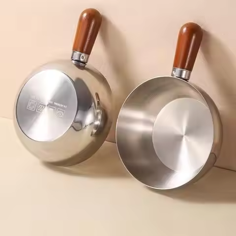 Stainless Steel Instant Noodle Pot, Small Pot For One Person, High-value Appearance, Peach Wood Snac