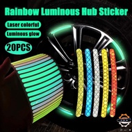 20pcs Car Tyre Rim Wheel Reflective Sticker Luminous Rainbow Sport Rim Kereta Tayar Strip Tape Decoration Accessories