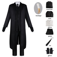 เสื้อสุนัขจรจัด Dazai Osamu ชุดคอสเพลย์ผู้หญิงสุนัข Dazai เสื้อเสื้อโค้ทสีดำชุดเต็มตัวกางเกงลายการ์ต