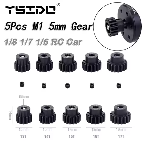 YSIDO 5Pcs M1 5mm 11T-15T/15T-19T/18T-22T/ Metal Pinion Motor Gear Set for Traxxas Arrma 1/8 RC Car 