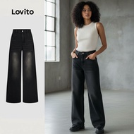 Lovito Women's Black Casual Jeans - Comfortable and Skin-friendly, Perfect for Spring/Summer LB135ED