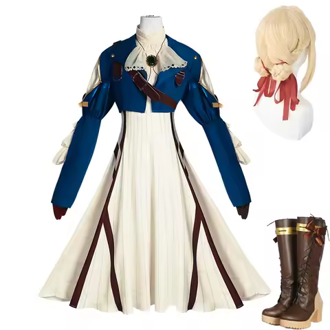 Violet Evergarden Cosplay Costume Wig Shoes Boots Jewelry Necklace Women Girls Dress Halloween Carni