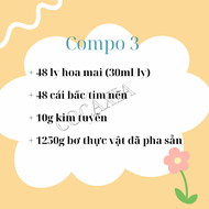 Compo nguyên liệu làm nến bơ 48 ly hoa mai 30ml/ly tặng kèm miếng dán tim nến vào đáy ly