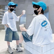 COD 2026 Pure Cotton Boys Short-Sleeved Children's Clothing Summer White T-Shirt 2025 New Style Medi