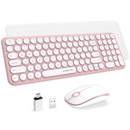 Wireless Keyboard and Mouse Combo, XTREMTEC Cute Compact Keyboard Pink Retro Round Keycap, Ultra Thi