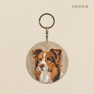 EMJOUR Double-Sided Embroidered Charm-Brown Border Shepherd | Pet Souvenir Gift Dog Key Ring Bag Acc